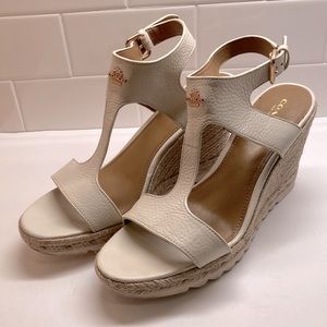 COACH sz 10 white/cream espadrille leather wedge “Leeanne” (very good pre-owned)